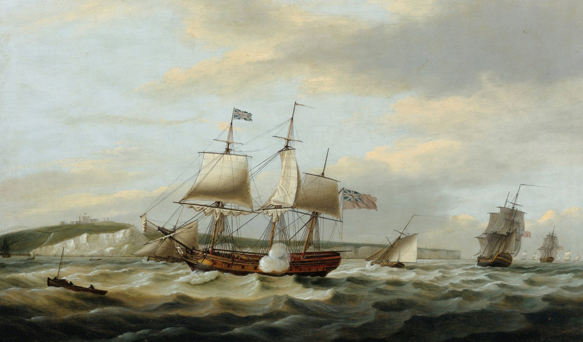 Hand-painted naval battle with sailing warships nautical oil painting on canvas