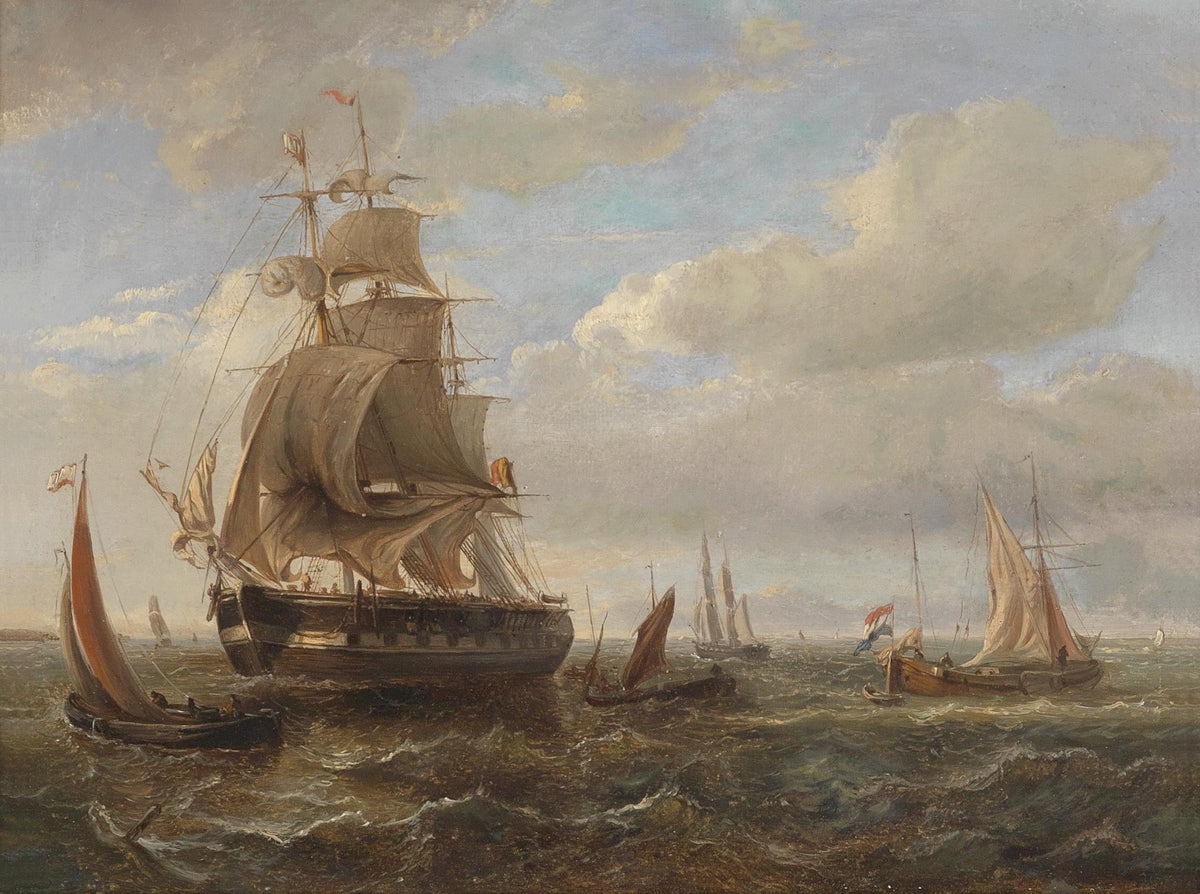Hand-painted historic sailing ships at sea nautical oil painting on canvas