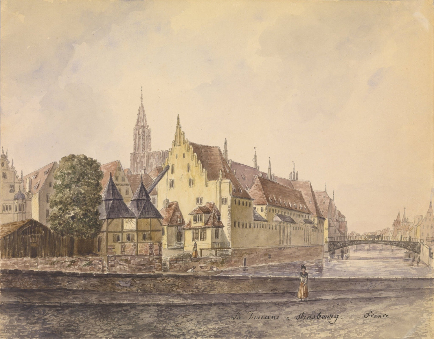 Hand painted landscape oil painting of historic Strasbourg riverfront with textured brushwork, oil on canvas. - Add Frame, Canvas, Hand Painted, Landscape, Made To Order, Oil Painting, Village