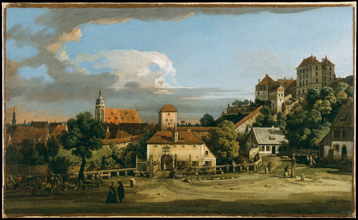Historic town gate and castle on hill hand painted oil on canvas with textured brushwork landscape oil painting. - Add Frame, Architecture, Canvas, Castle, Hand Painted, Landscape, Made To Order, Mountain, Oil Painting, Village
