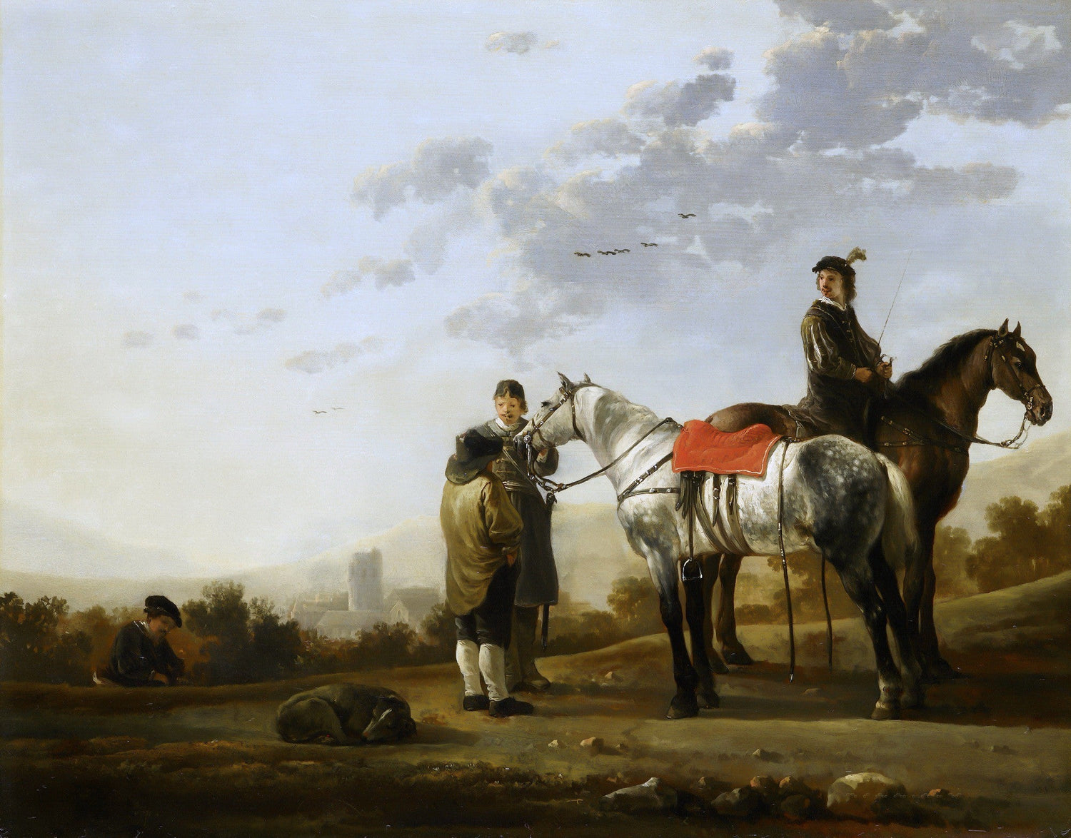 Horsemen Pausing in Countryside Landscape - People Oil Painting - Oil Painting Haven