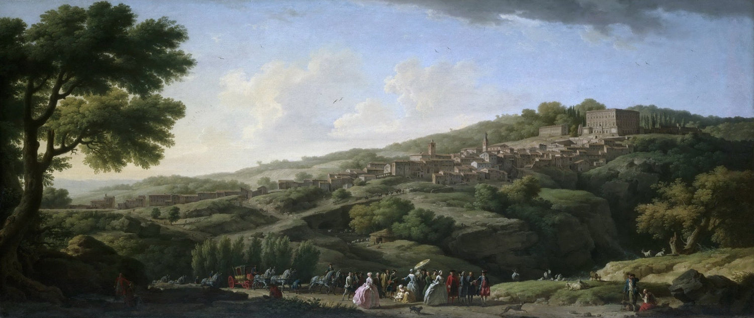 Landscape oil painting of an Italian hillside village with textured brushwork, oil on canvas, hand painted with figures in. - Add Frame, Canvas, Figure, Hand Painted, Landscape, Made To Order, Mountain, Oil Painting, Village