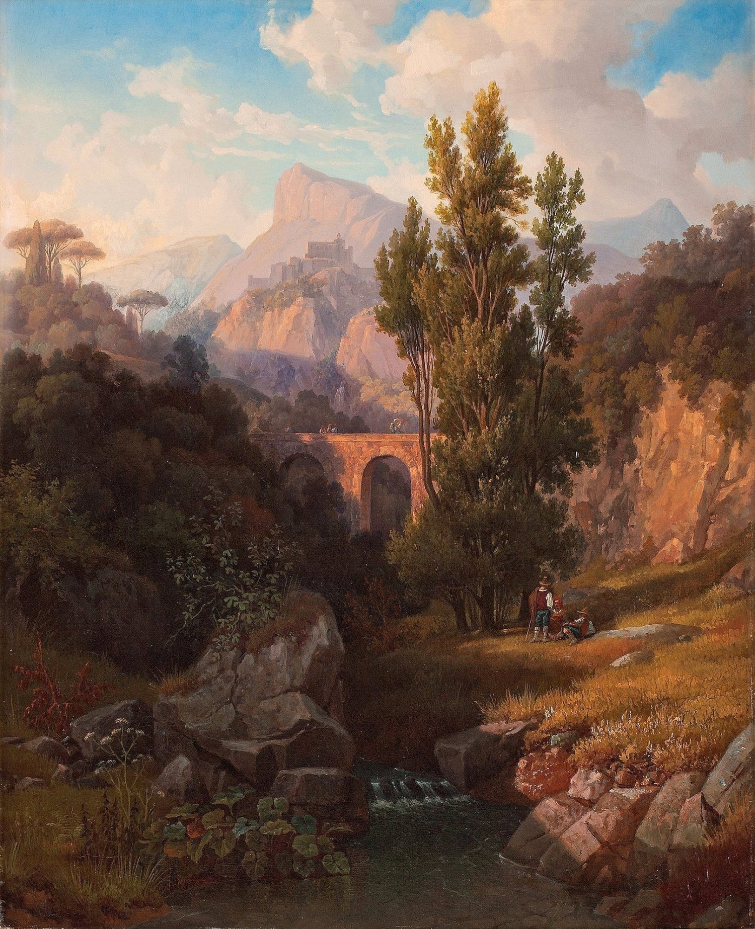 Italian Mountain Valley, Stone Bridge & Stream – Landscape Oil Painting - Oil Painting Haven