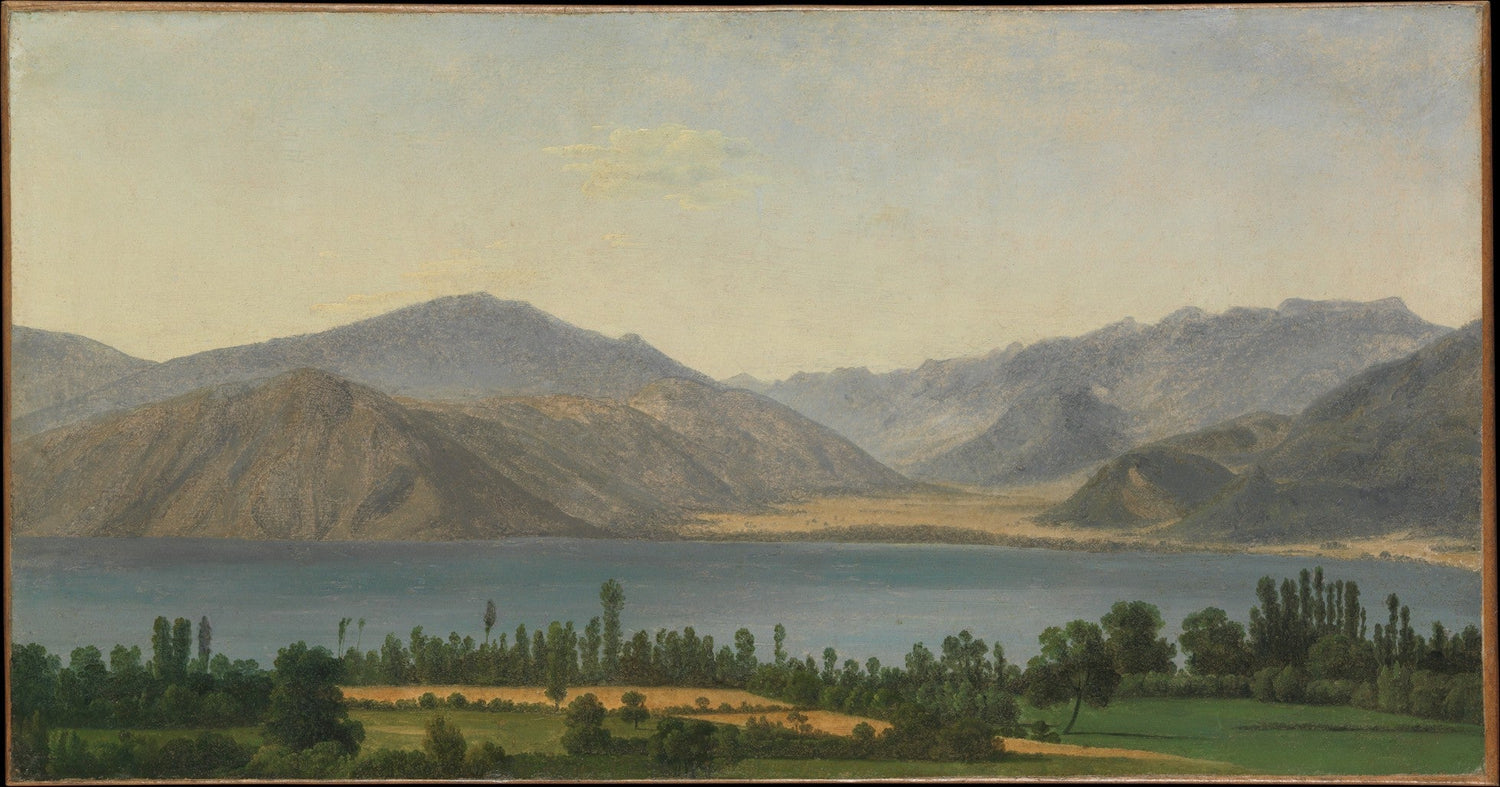 Landscape oil painting of Lake Fucino with Abruzzi Mountains in the background, hand painted oil on canvas featuring. - Add Frame, Canvas, Field, Hand Painted, Lake, Landscape, Made To Order, Mountain, Oil Painting