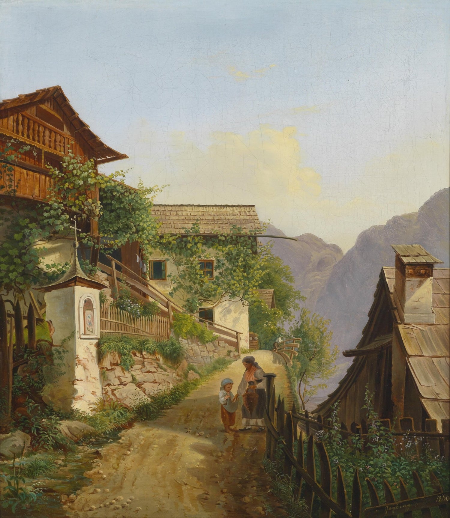 Landscape Oil Painting - Alpine Village: Cottage & Mountain Path - Oil Painting Haven