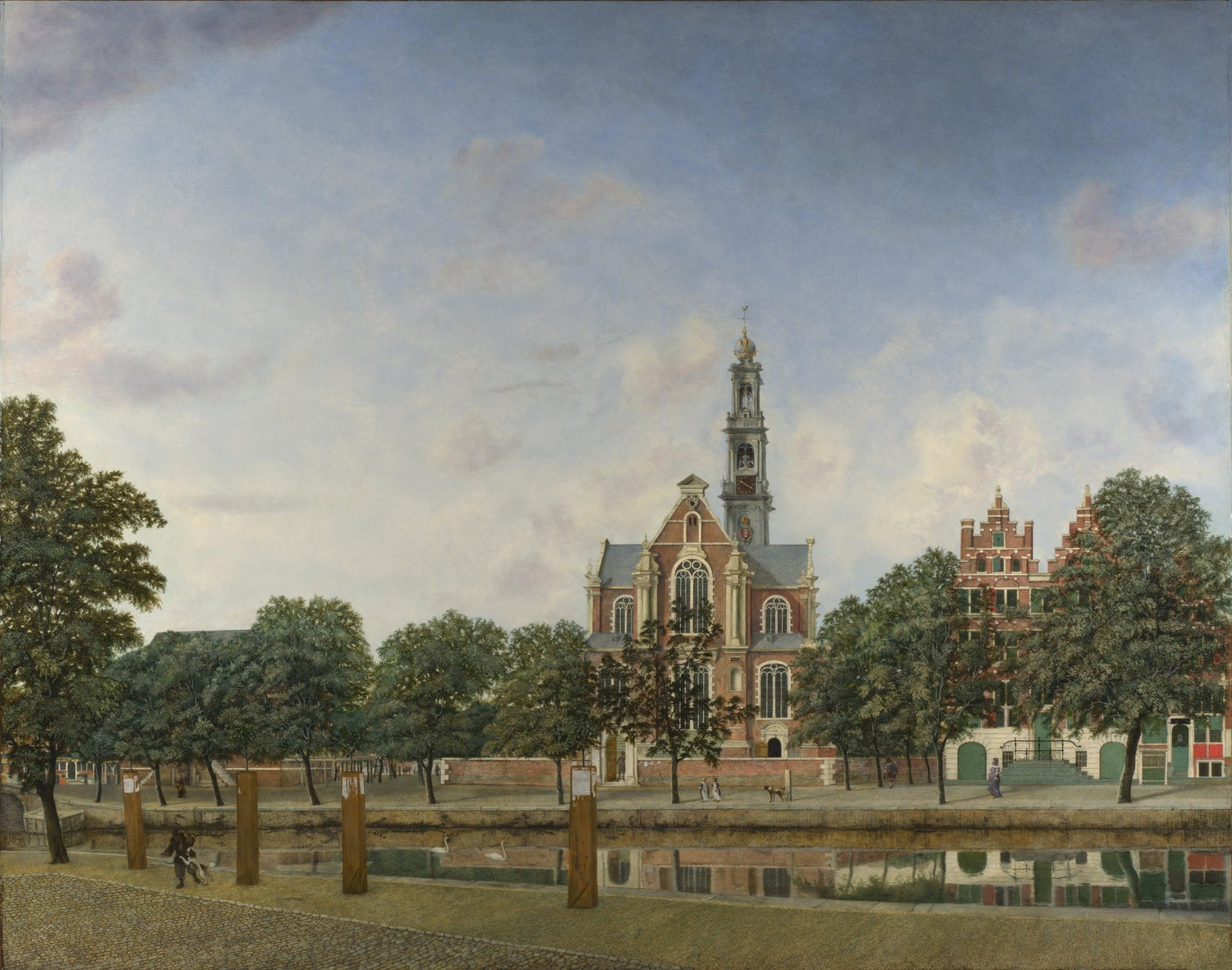 Landscape oil painting of Amsterdam Westerkerk and canal with hand painted oil on canvas and textured brushwork. - Add Frame, Canal, Canvas, Hand Painted, Landscape, Made To Order, Oil Painting, Venice