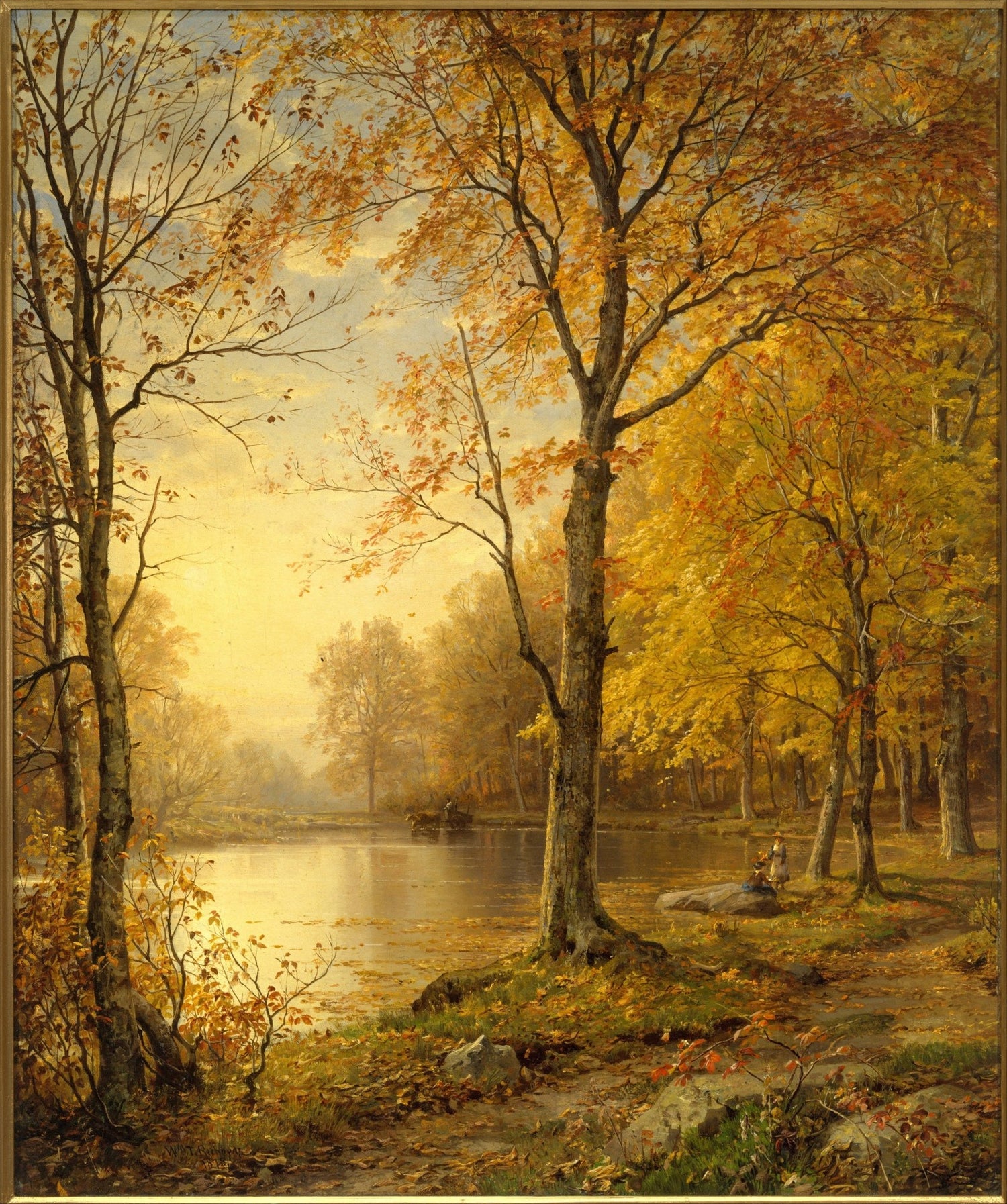 Landscape Oil Painting - Autumn forest lake & golden foliage - Oil Painting Haven