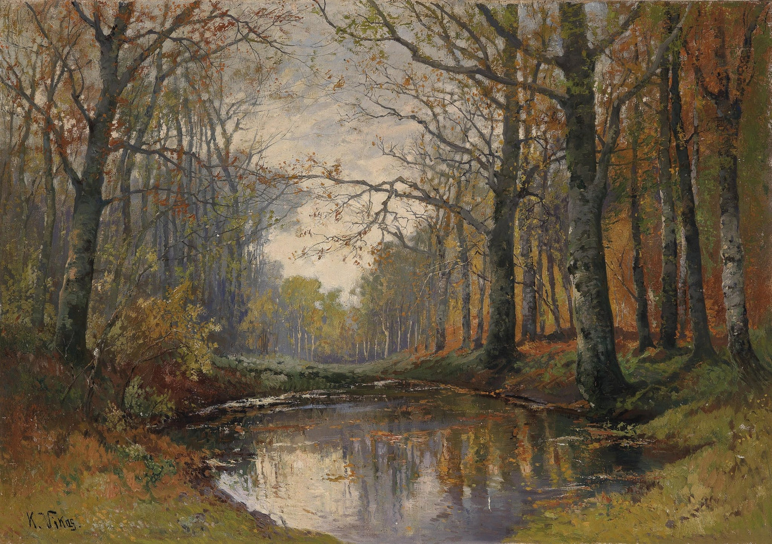 Hand painted landscape oil painting of autumn forest stream with textured brushwork on canvas. - Canvas, Forest, Hand Painted, Landscape, Made To Order, Oil Painting, River