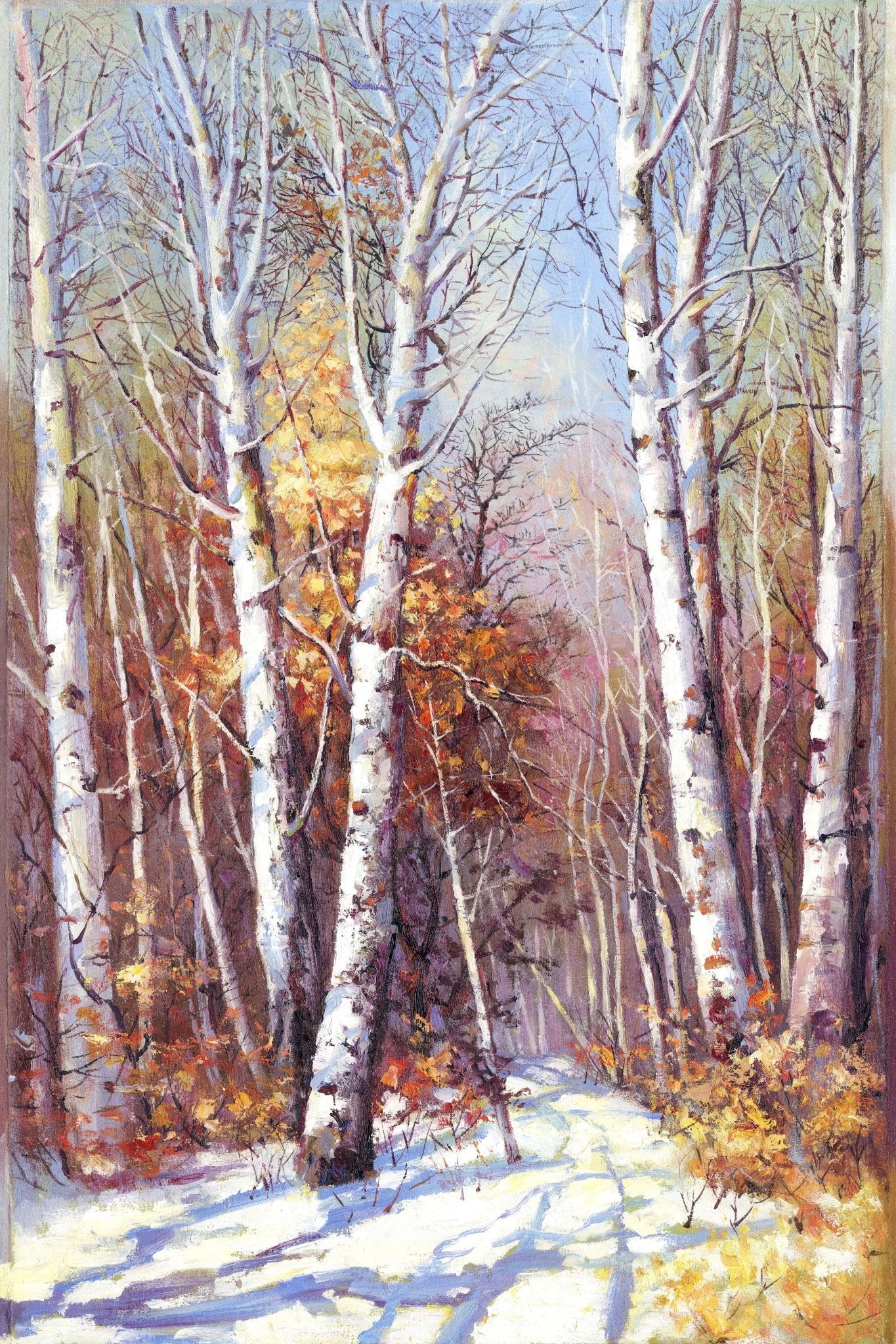 Landscape Oil Painting - Autumn - Winter Birch Forest: Colorful Foliage - Oil Painting Haven