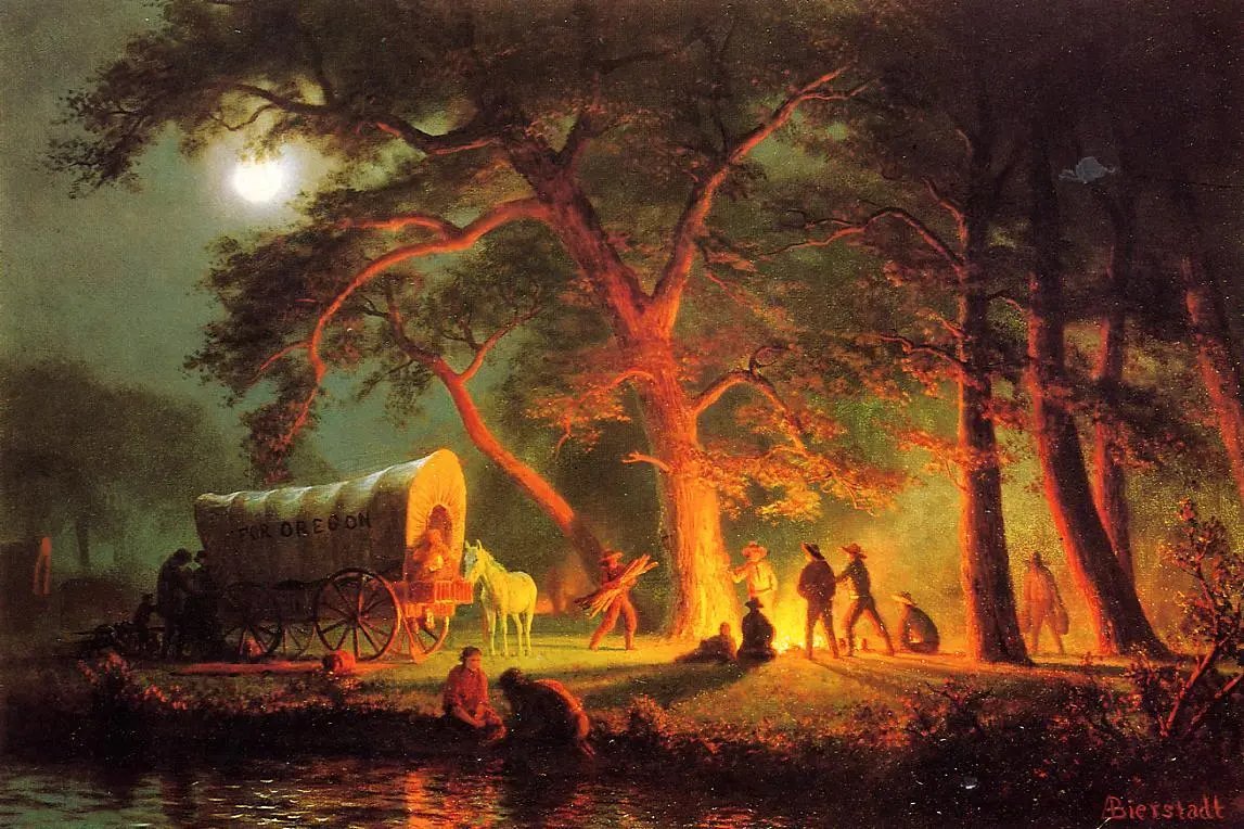 Landscape Oil Painting - Campfire Under Moonlight - Oil Painting Haven