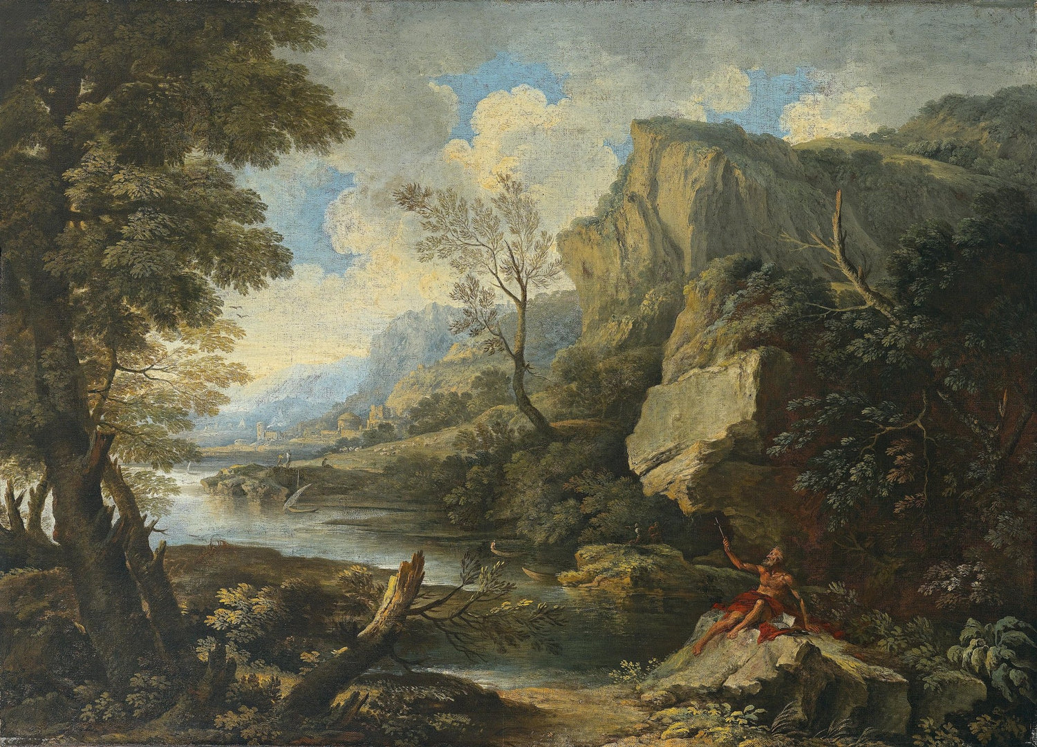 Hand-painted classical river valley with cliffs scene landscape oil painting on canvas