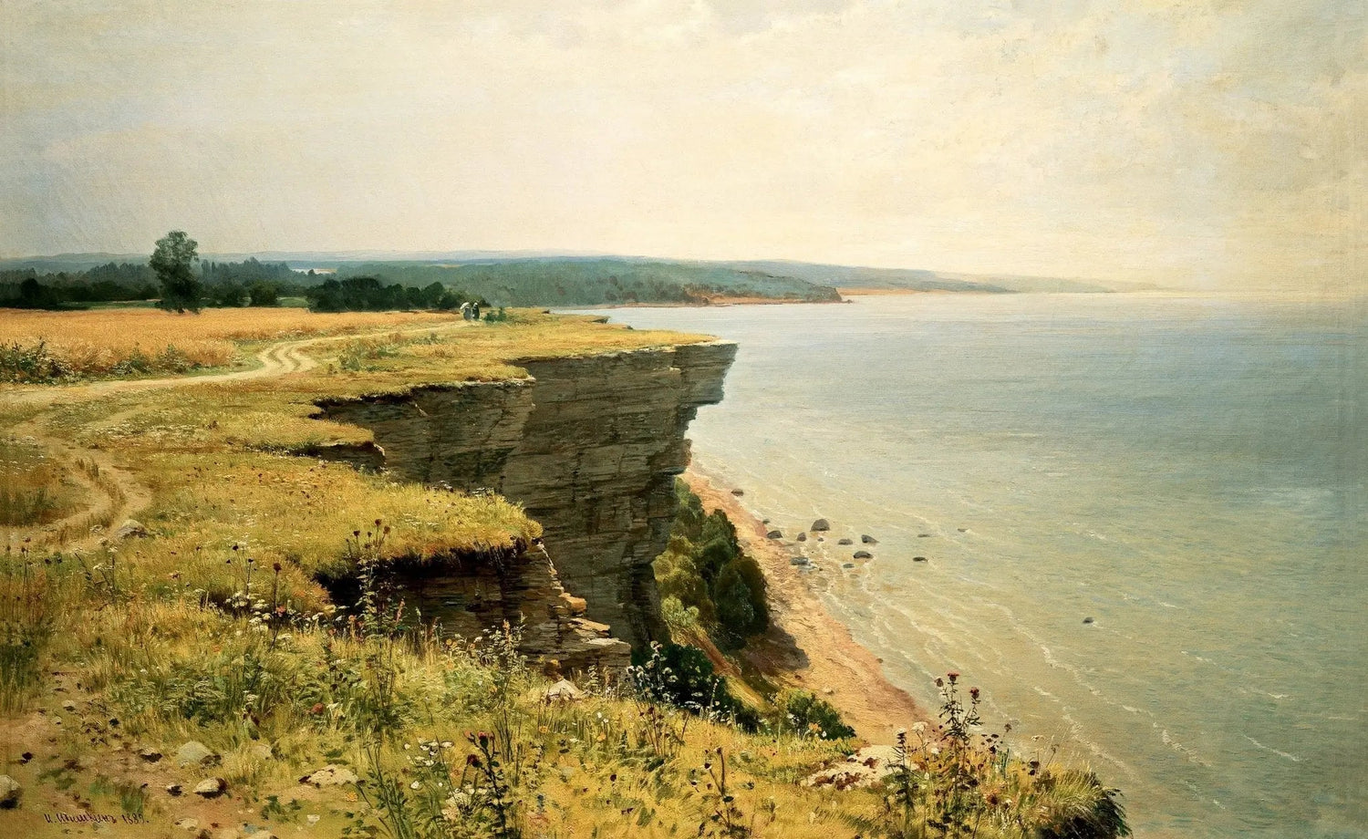 Landscape Oil Painting - Coastal Cliff and Sea View Wall Art - Oil Painting Haven
