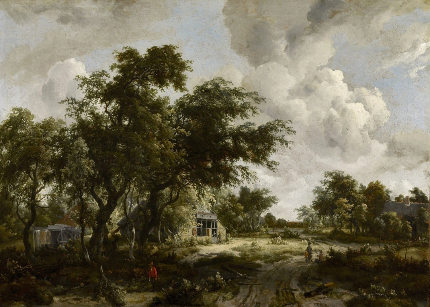 Landscape Oil Painting - Countryside with Trees, Cottage & Figures - Oil Painting Haven