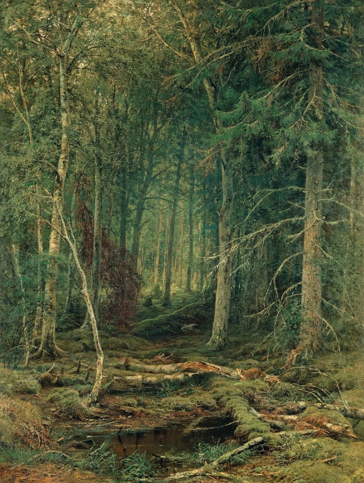 Landscape Oil Painting - Dense Forest with Mossy Ground Wall Art - Oil Painting Haven
