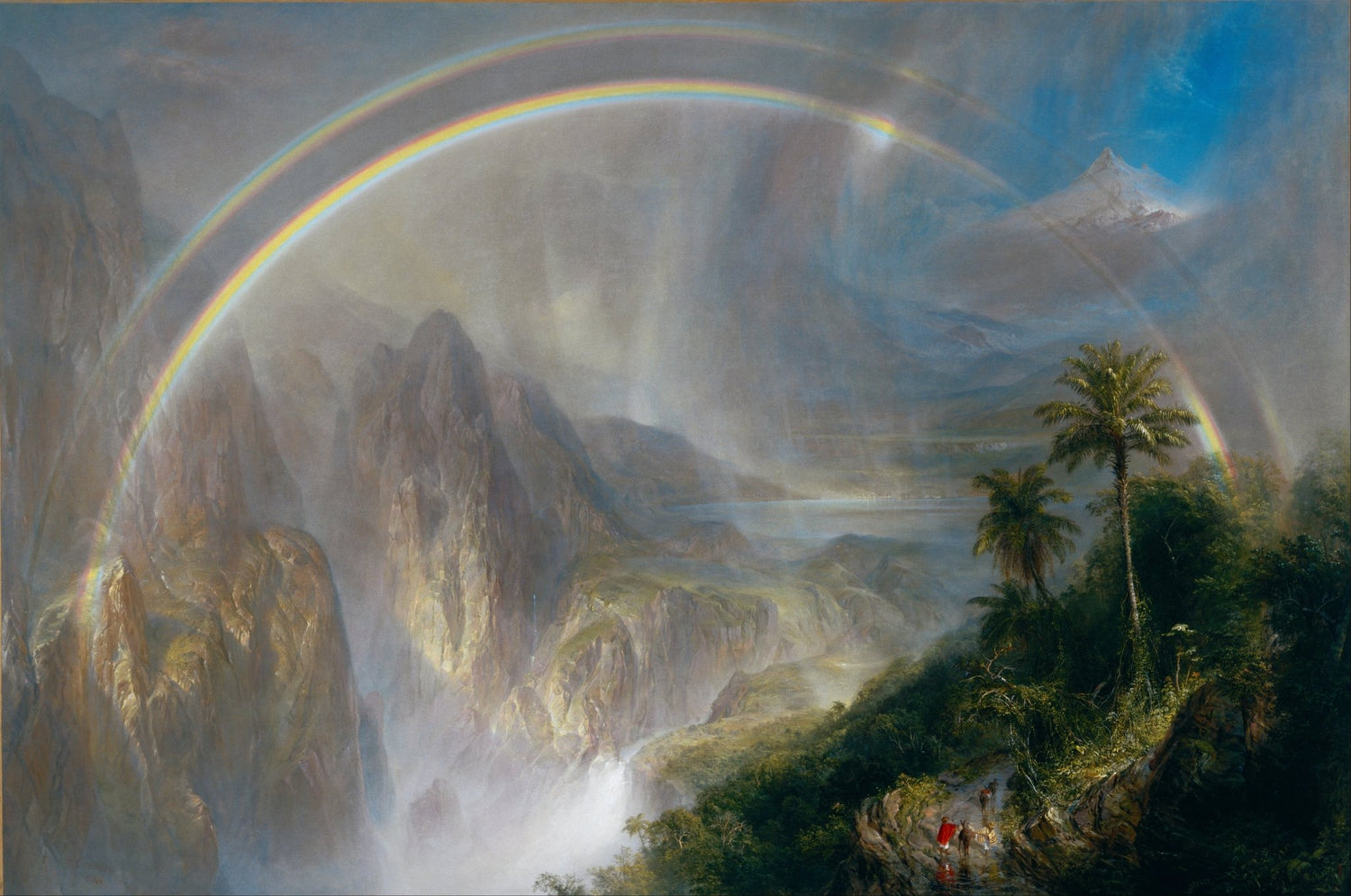 Landscape Oil Painting - Double rainbow tropical valley & misty terrain - Oil Painting Haven