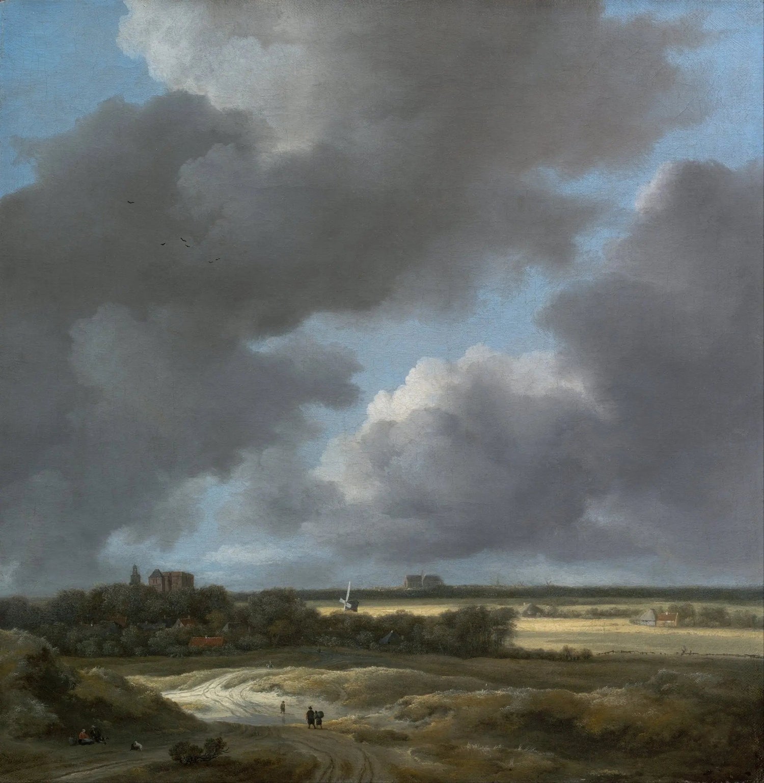 Hand painted landscape oil painting on canvas showing Dutch countryside with textured brushwork, cloudy sky, winding road,. - Add Frame, Canvas, Country, Field, Hand Painted, Landscape, Made To Order, Oil Painting, Road