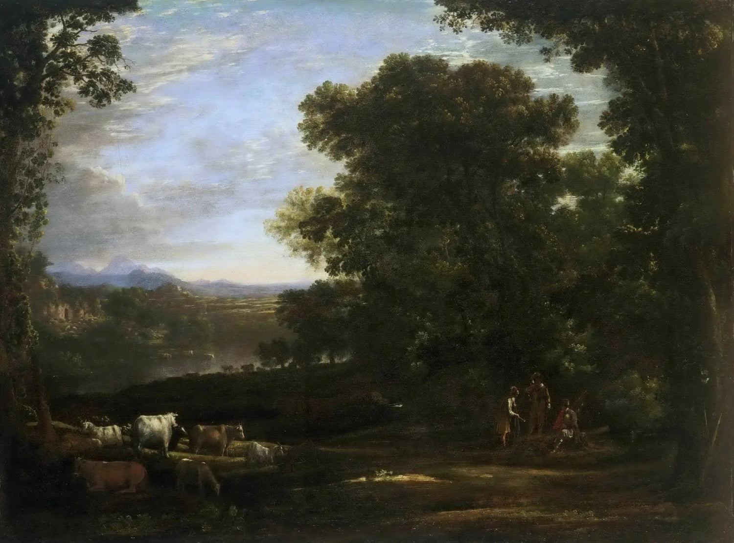 Hand-painted forest clearing with cattle and figures wall art landscape oil painting on canvas