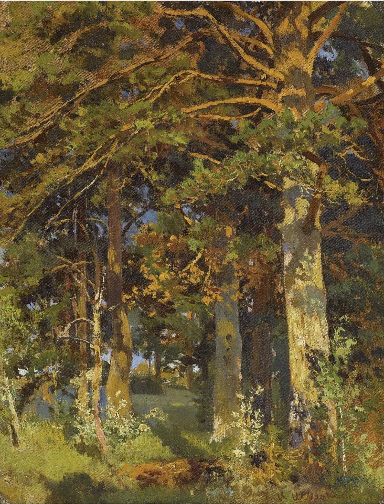 Landscape Oil Painting - Forest Interior with Sunlit Trees Wall Art - Oil Painting Haven
