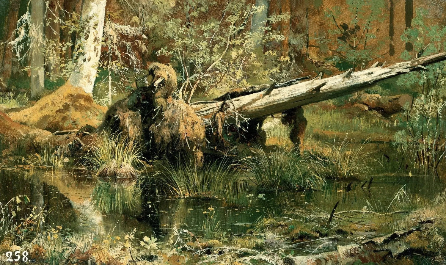 Landscape Oil Painting - Forest Marsh with Bear Wall Art - Oil Painting Haven