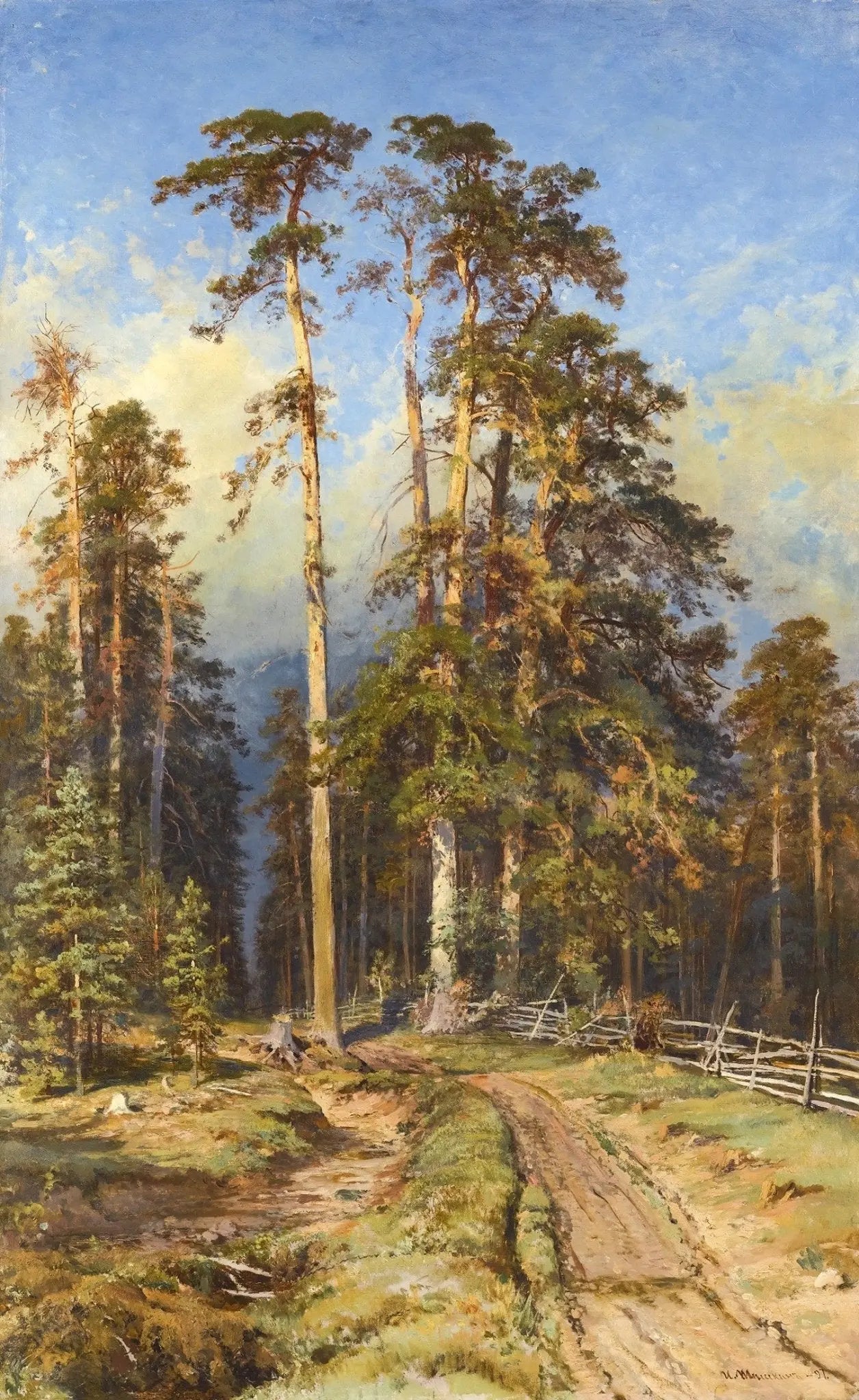 Landscape Oil Painting - Forest Path with Tall Pines Wall Art - Oil Painting Haven