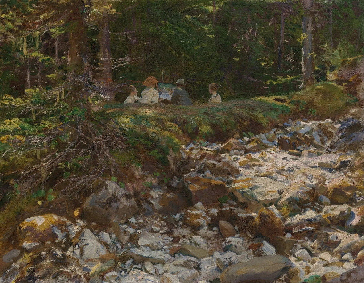 Landscape Oil Painting - Forest Stream with Figures Wall Art - Oil Painting Haven