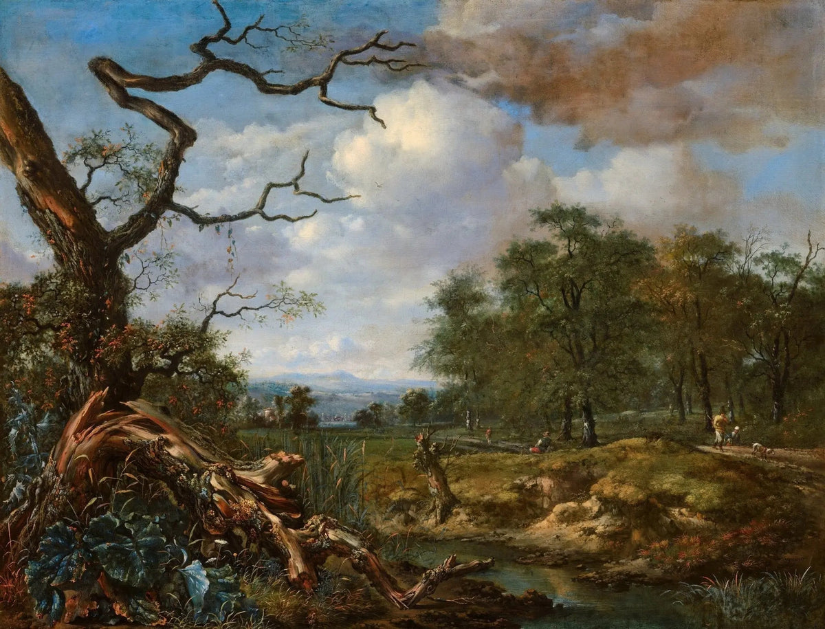 Landscape oil painting on canvas depicting a forest stream with a gnarled tree in the foreground, textured brushwork showing . - Add Frame, Canvas, Figure, Forest, Hand Painted, Landscape, Made To Order, Oil Painting, River