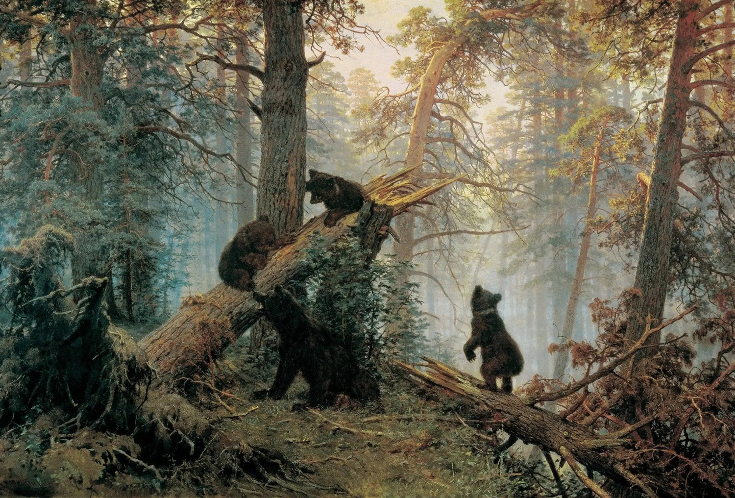 Landscape Oil Painting - Forest with Bears Wall Art - Oil Painting Haven