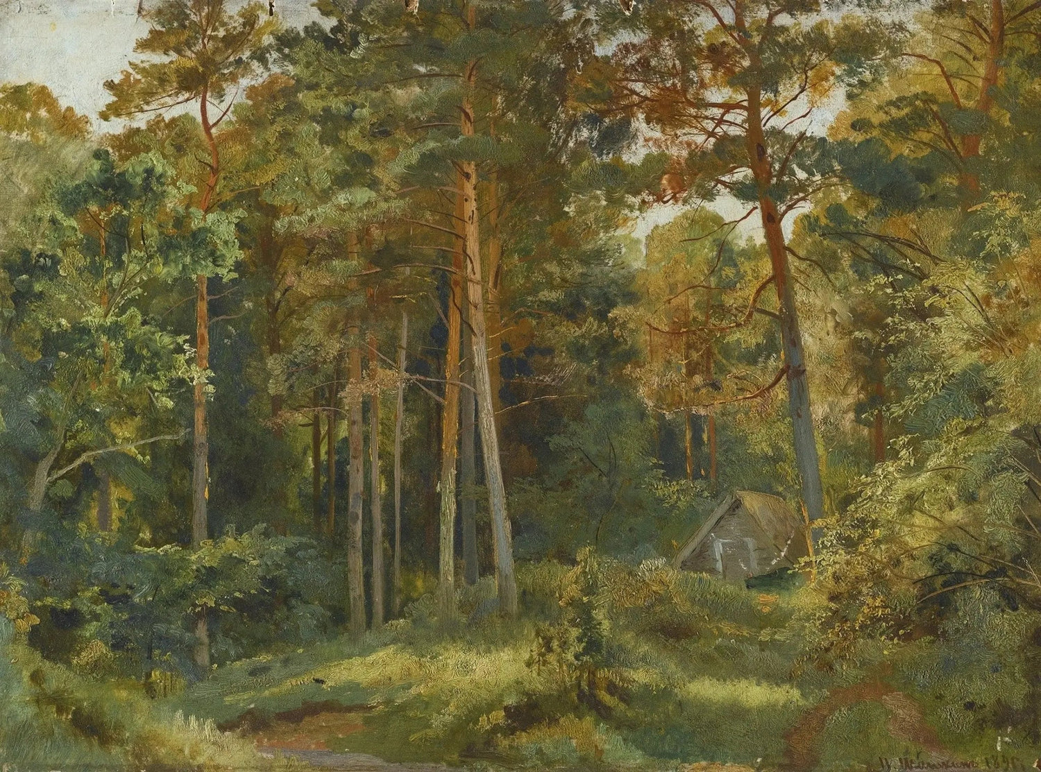 Landscape Oil Painting - Forest with Cabin Wall Art - Oil Painting Haven