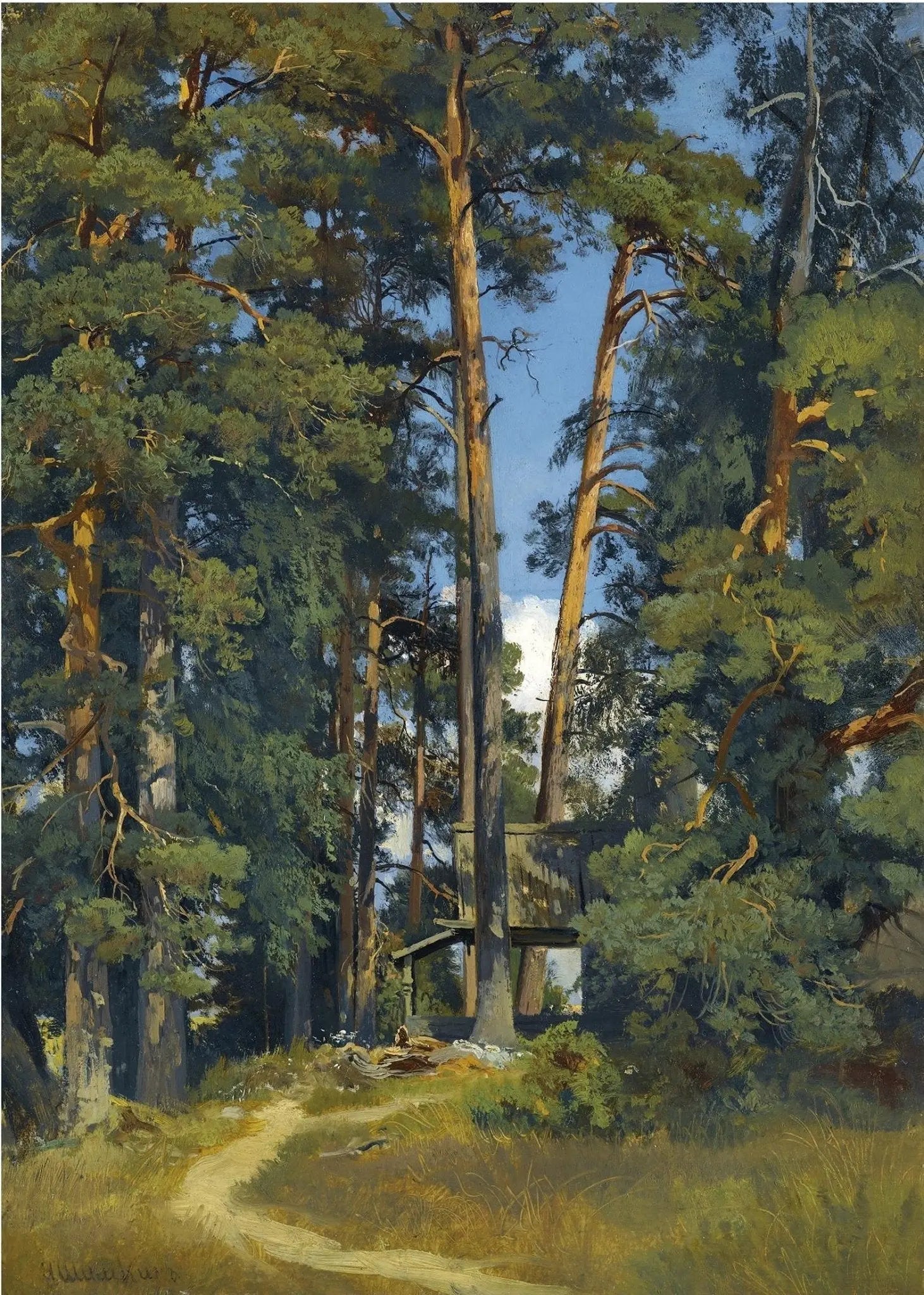 Landscape Oil Painting - Forest with Elevated Cabin Wall Art - Oil Painting Haven