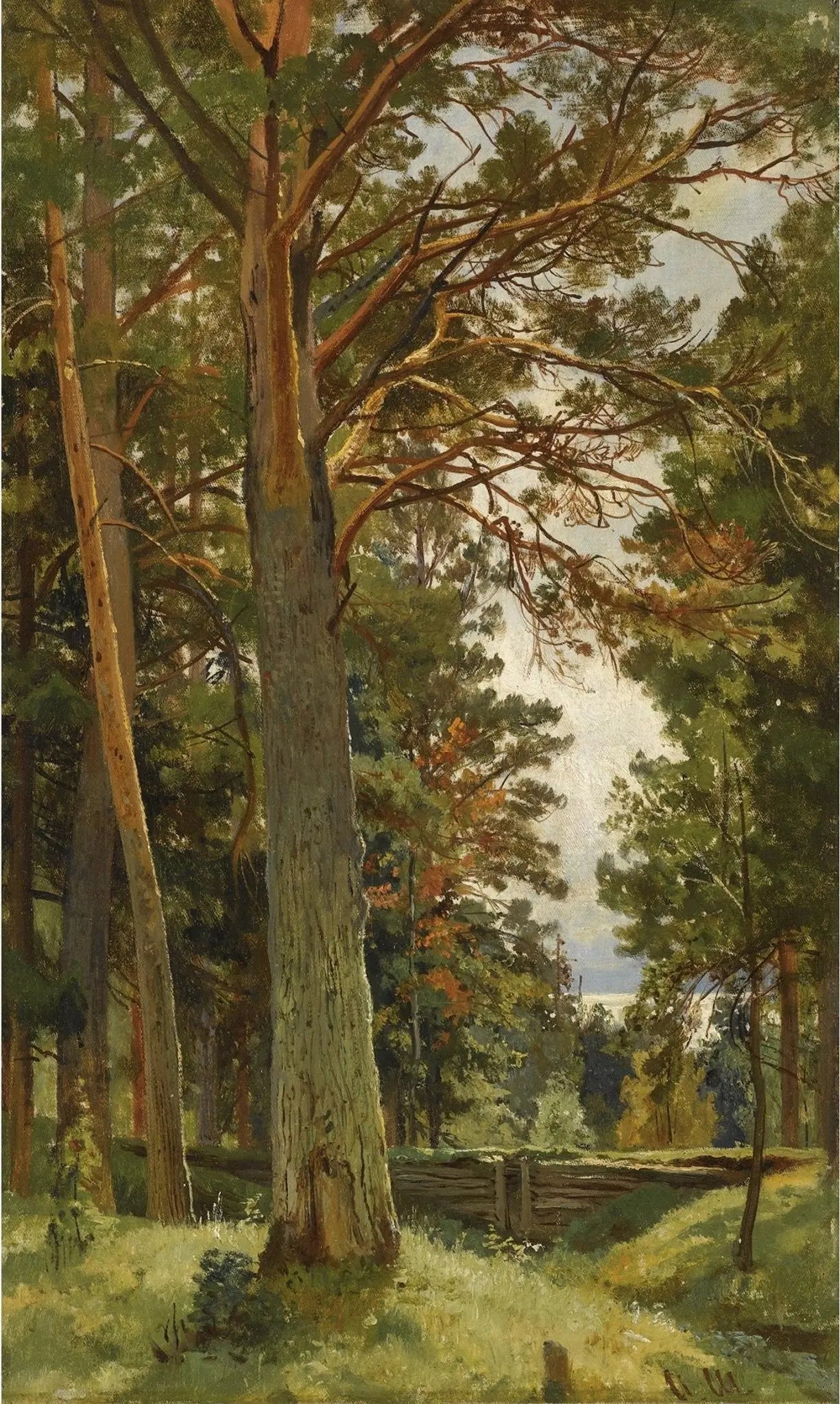 Landscape Oil Painting - Forest with Wooden Fence Wall Art - Oil Painting Haven