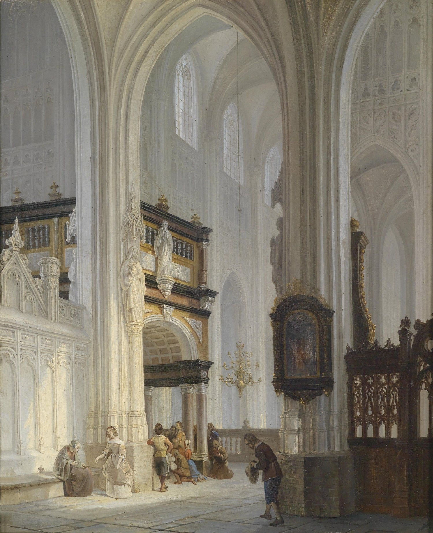Landscape Oil Painting - Gothic Church Interior: Carved Columns - Oil Painting Haven