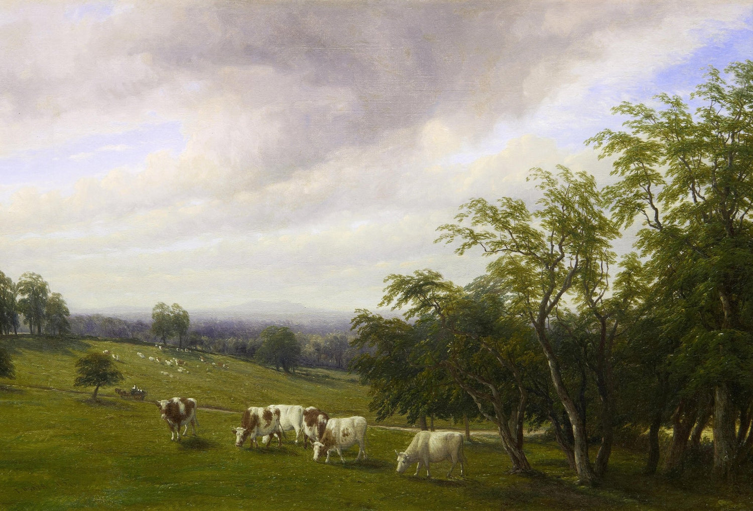 Landscape Oil Painting - Green pasture with cattle & rolling hills - Oil Painting Haven