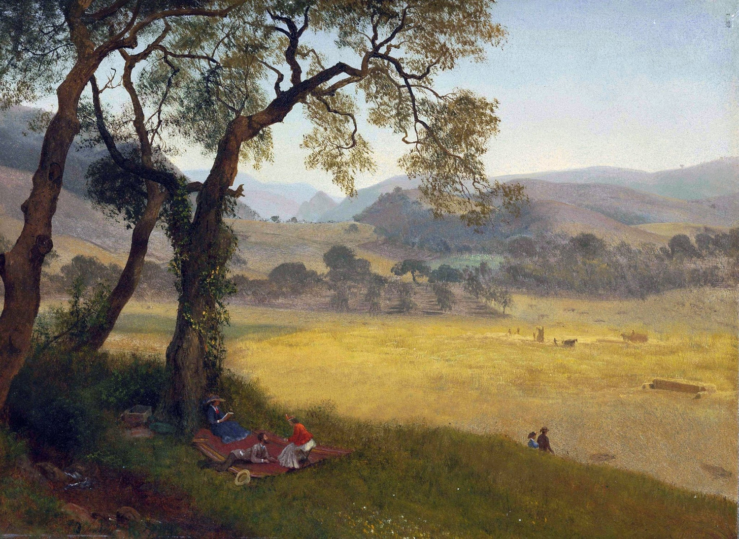 Landschaftsgemälde in Öl – Küstendorf mit Leuchtturm und Sonnenuntergang