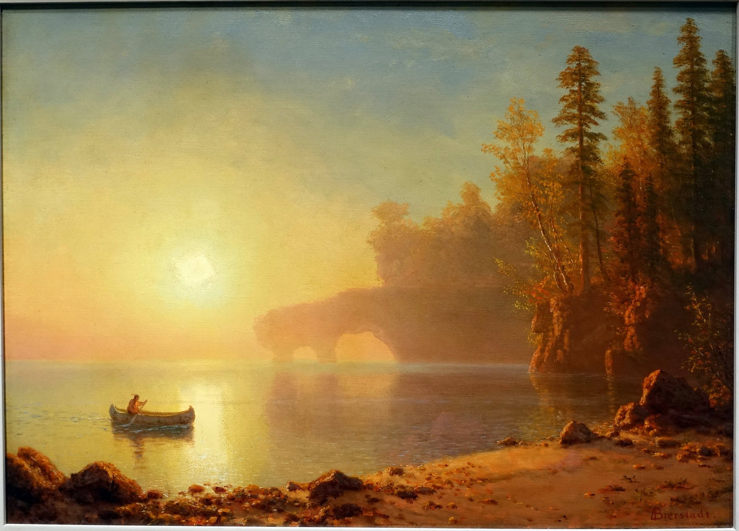 Landscape Oil Painting - Hand-Painted Sunset Lake Canoe Scene