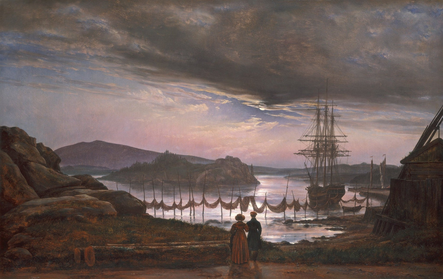 Hand painted oil on canvas landscape oil painting of harbor sunset with sailing ship, textured brushwork, rocky foreground,. - Add Frame, Boat, Canvas, Figure, Hand Painted, Harbor, Landscape, Made To Order, Oil Painting, Seascape, Sunset