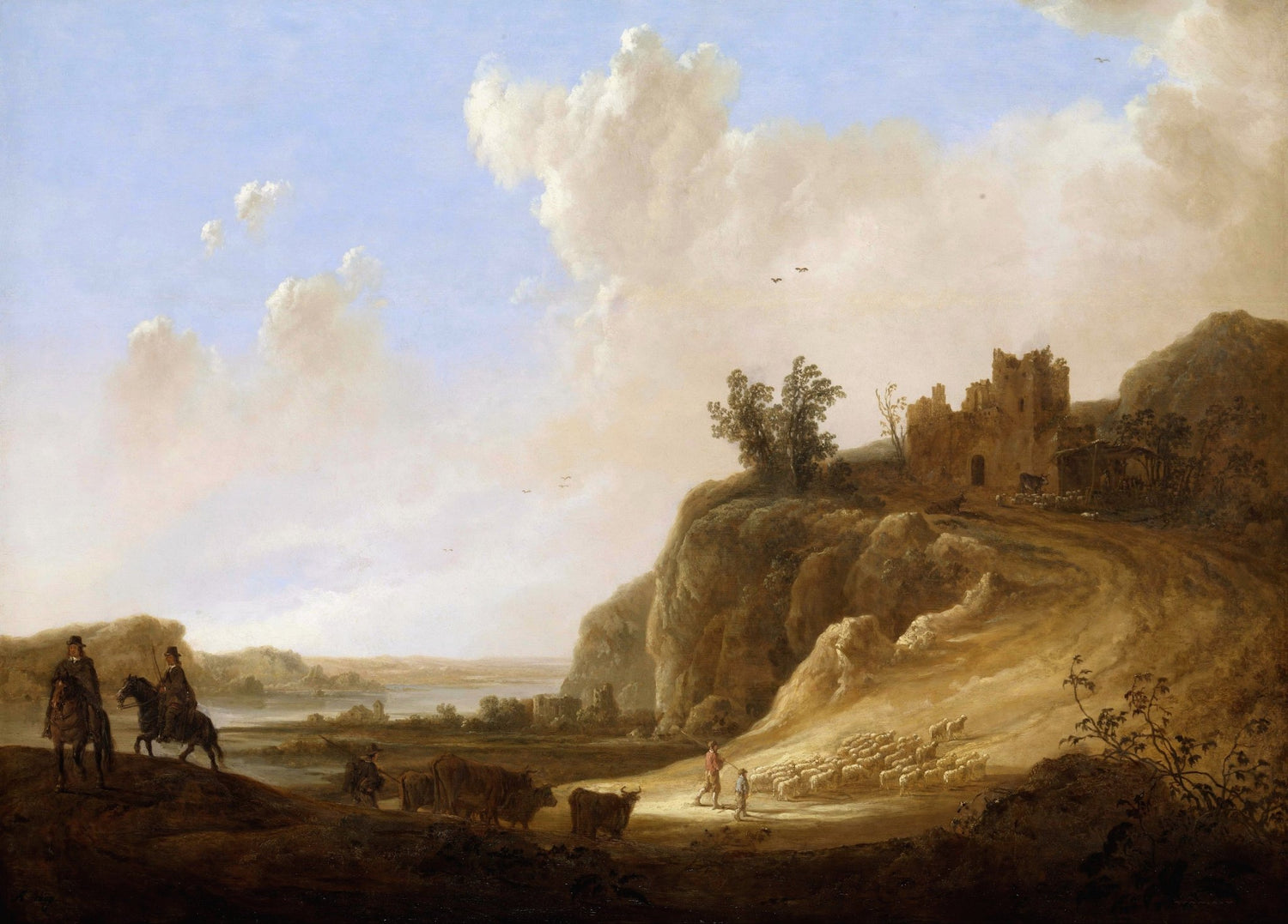 Hand-painted hilly ruins scene landscape oil painting on canvas
