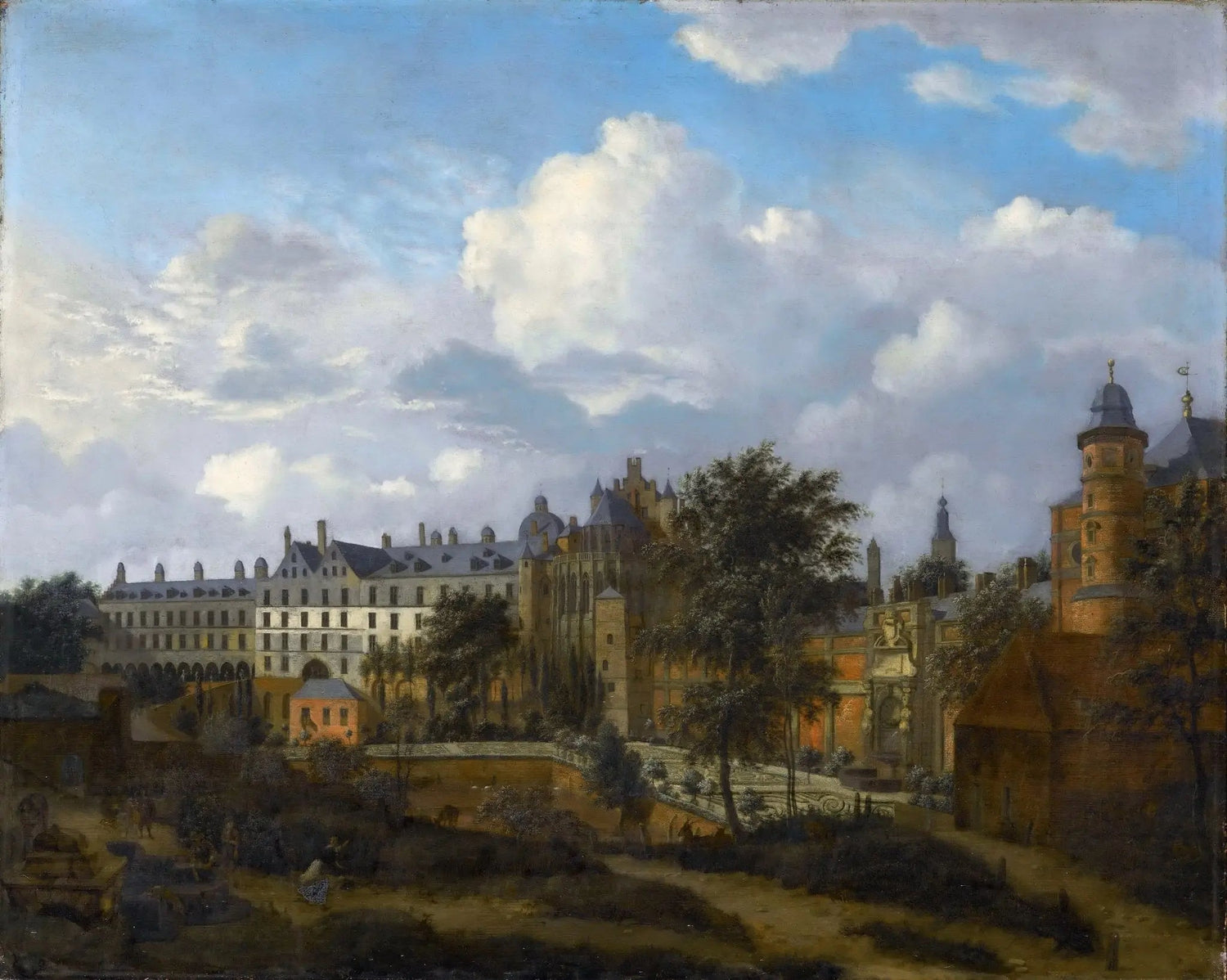 Landscape Oil Painting - Historic Palace and Gardens Scene with Sky View - Oil Painting Haven