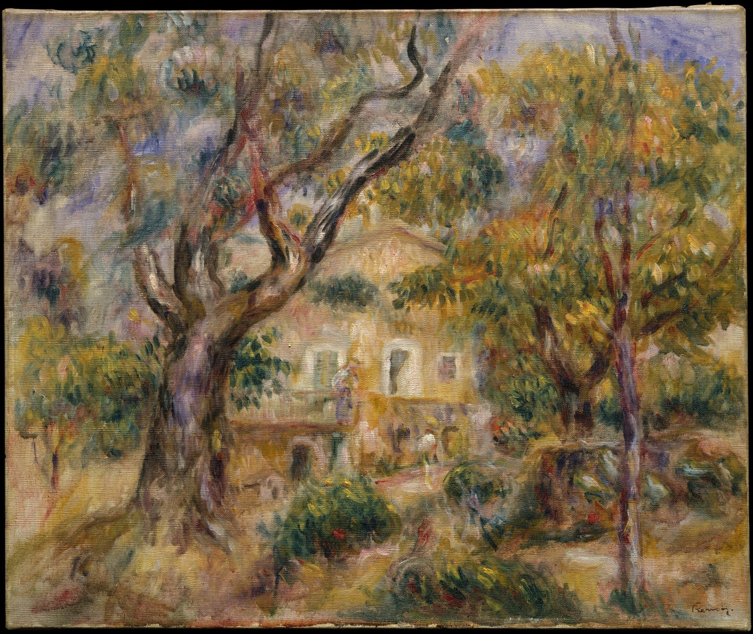 Hand-painted les collettes farm garden in soft light landscape oil painting on canvas