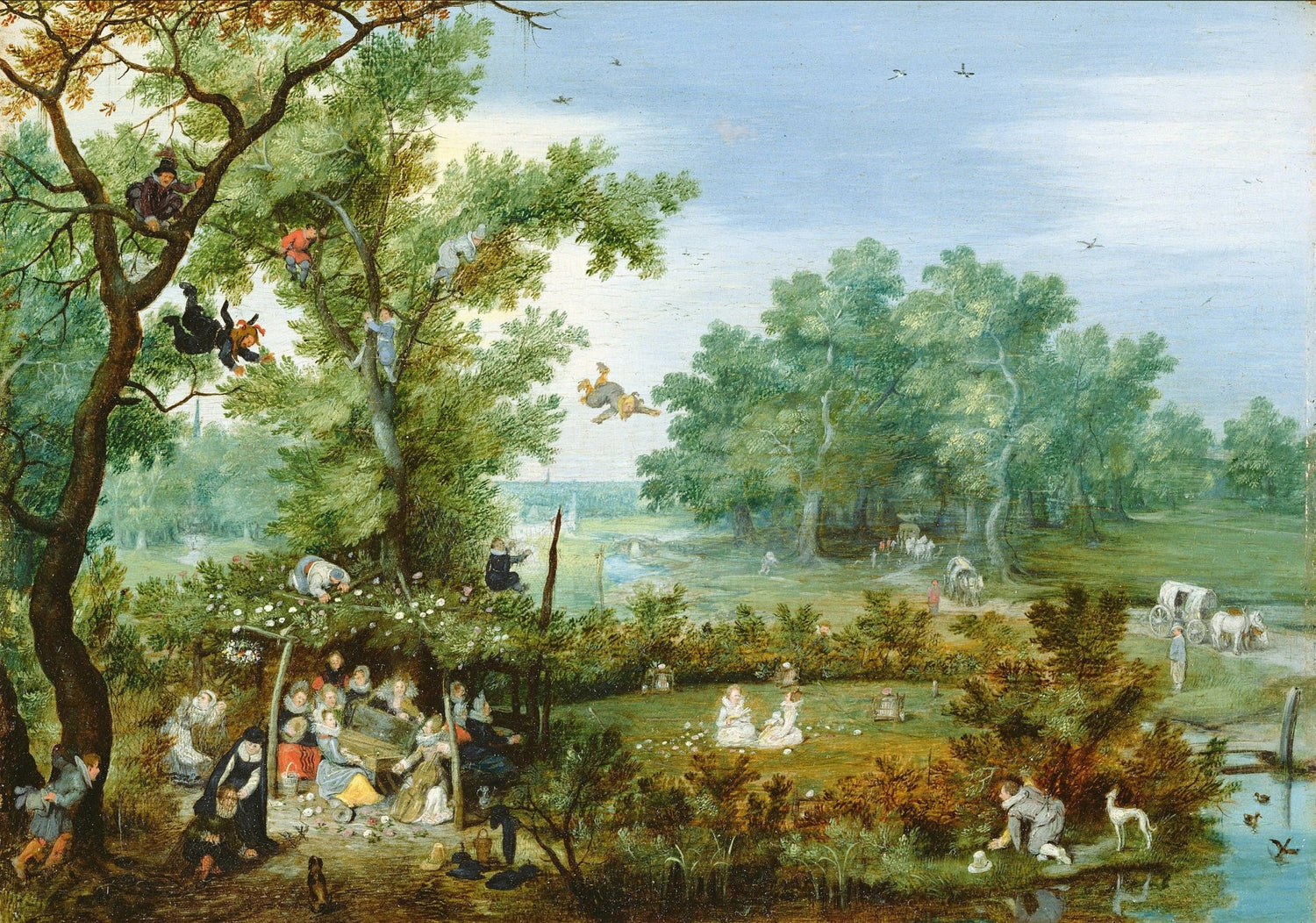 Landscape Oil Painting - Lush Forest with Figures & Activities - Oil Painting Haven