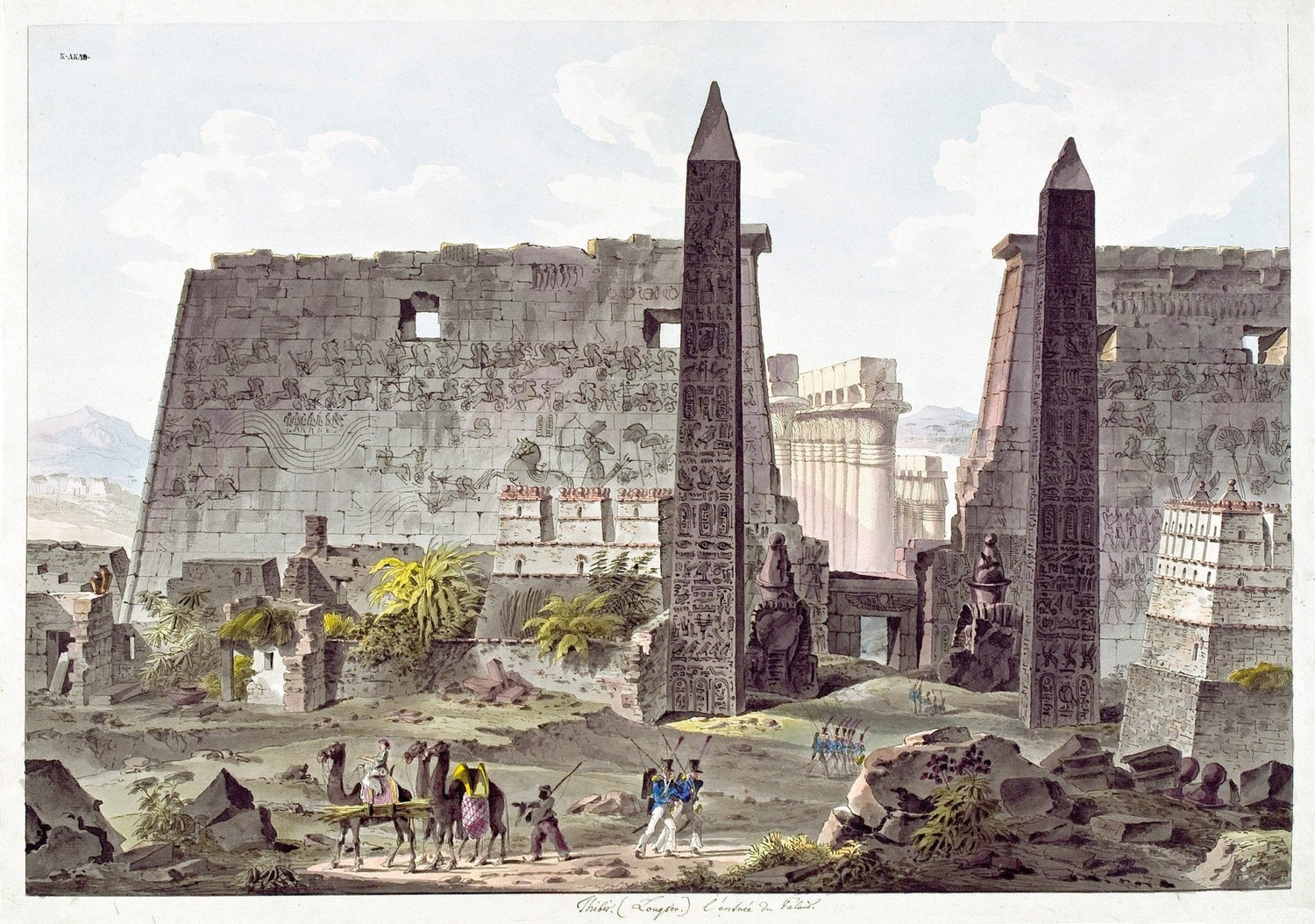 Hand painted landscape oil painting of Luxor Temple and obelisks with textured brushwork on canvas. - Add Frame, Architecture, Canvas, Figure, Hand Painted, Landscape, Made To Order, Oil Painting
