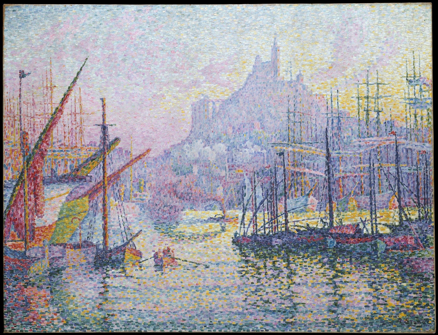 Hand painted landscape oil painting of Marseille harbor with boats, textured brushwork on canvas. - Add Frame, Boat, Canvas, Hand Painted, Harbor, Landscape, Made To Order, Oil Painting, Seascape