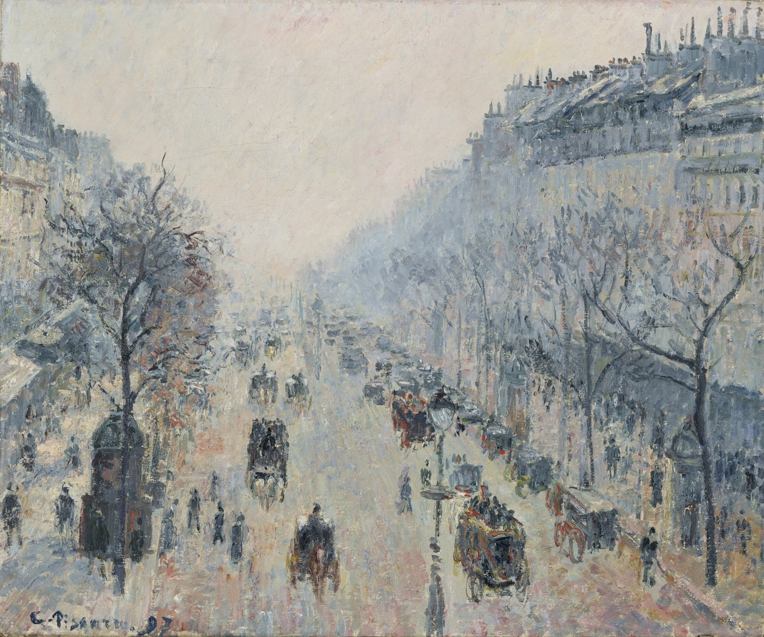 Hand-painted misty paris boulevard street scene landscape oil painting on canvas