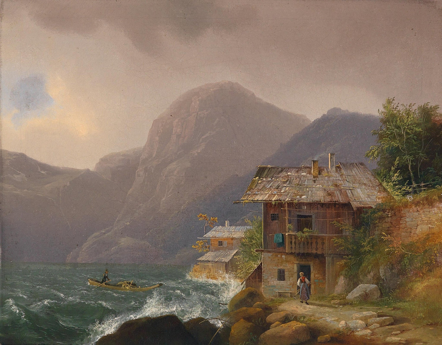 Landscape Oil Painting - Mountain coastal cottage & seaside waves seascape - Oil Painting Haven