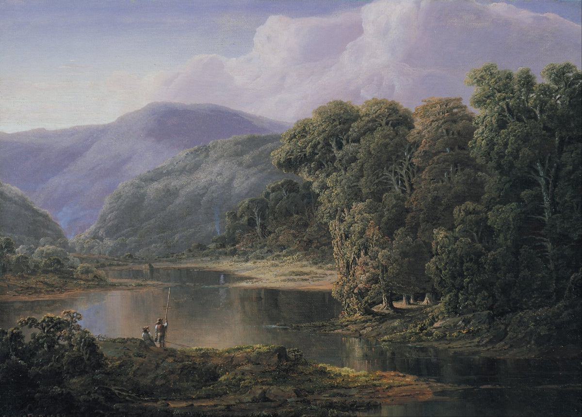 Hand-painted mountain lake with forest reflections landscape oil painting on canvas