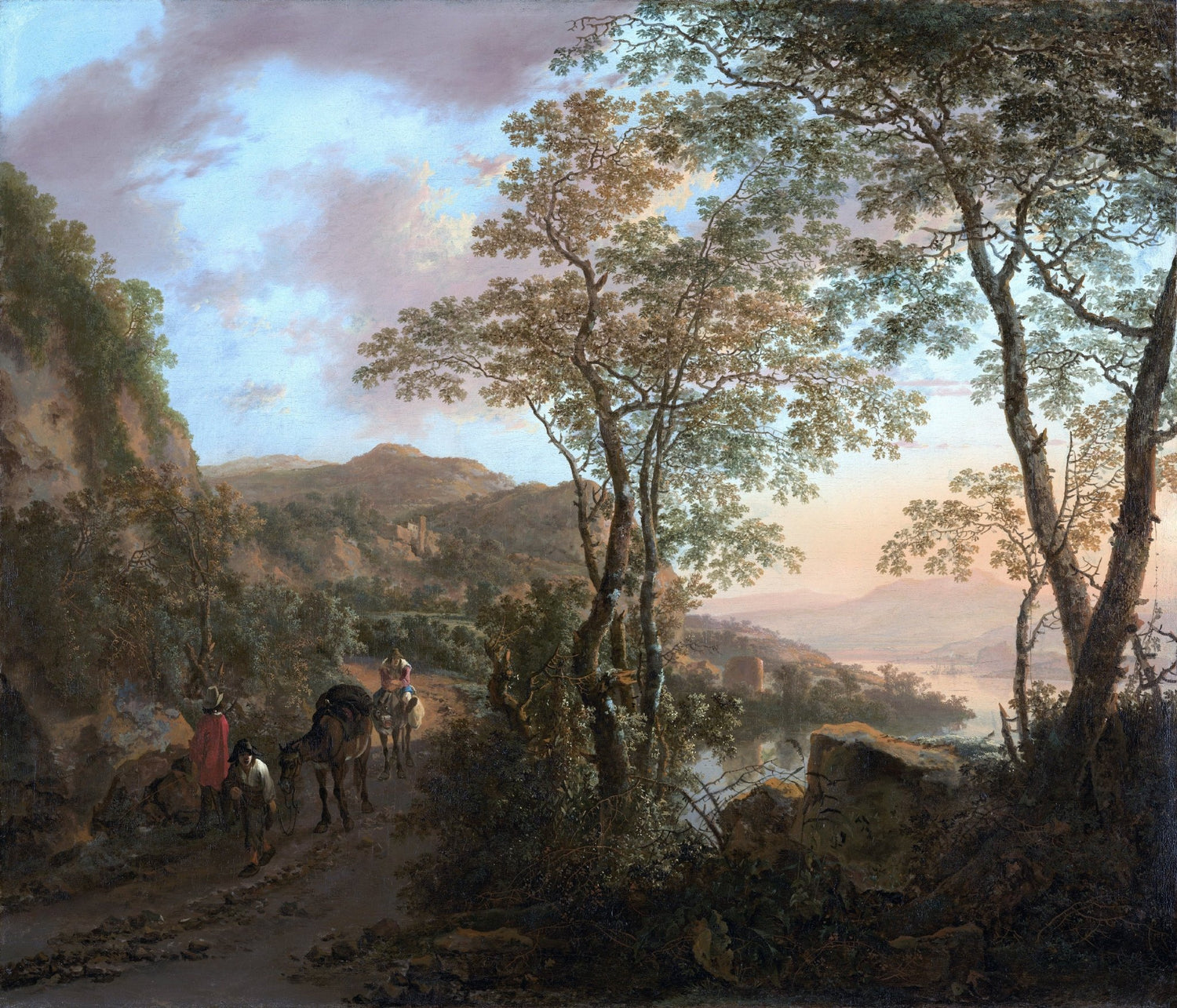 Hand painted landscape oil painting on canvas with mountain path, figures on horseback, and textured brushwork capturing. - Add Frame, Animal, Canvas, Figure, Hand Painted, Landscape, Made To Order, Mountain, Oil Painting, Road
