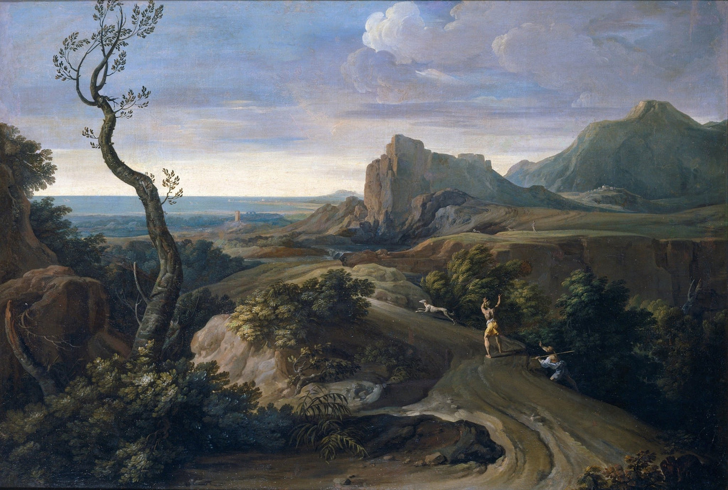 Landscape oil painting of a winding mountain path with hunters, textured brushwork, oil on canvas, hand painted oil painting. - Add Frame, Canvas, Hand Painted, Landscape, Made To Order, Mountain, Oil Painting, Road