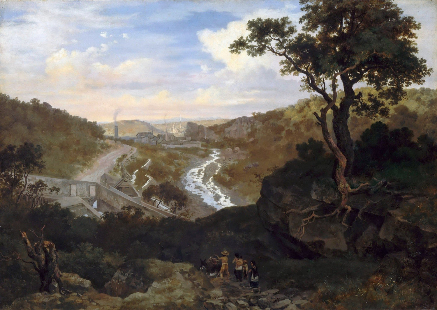 Hand painted landscape oil painting of mountain valley with winding river and village, textured brushwork on oil on canvas. - Add Frame, Canvas, Country, Hand Painted, Landscape, Made To Order, Mountain, Oil Painting, River, Village