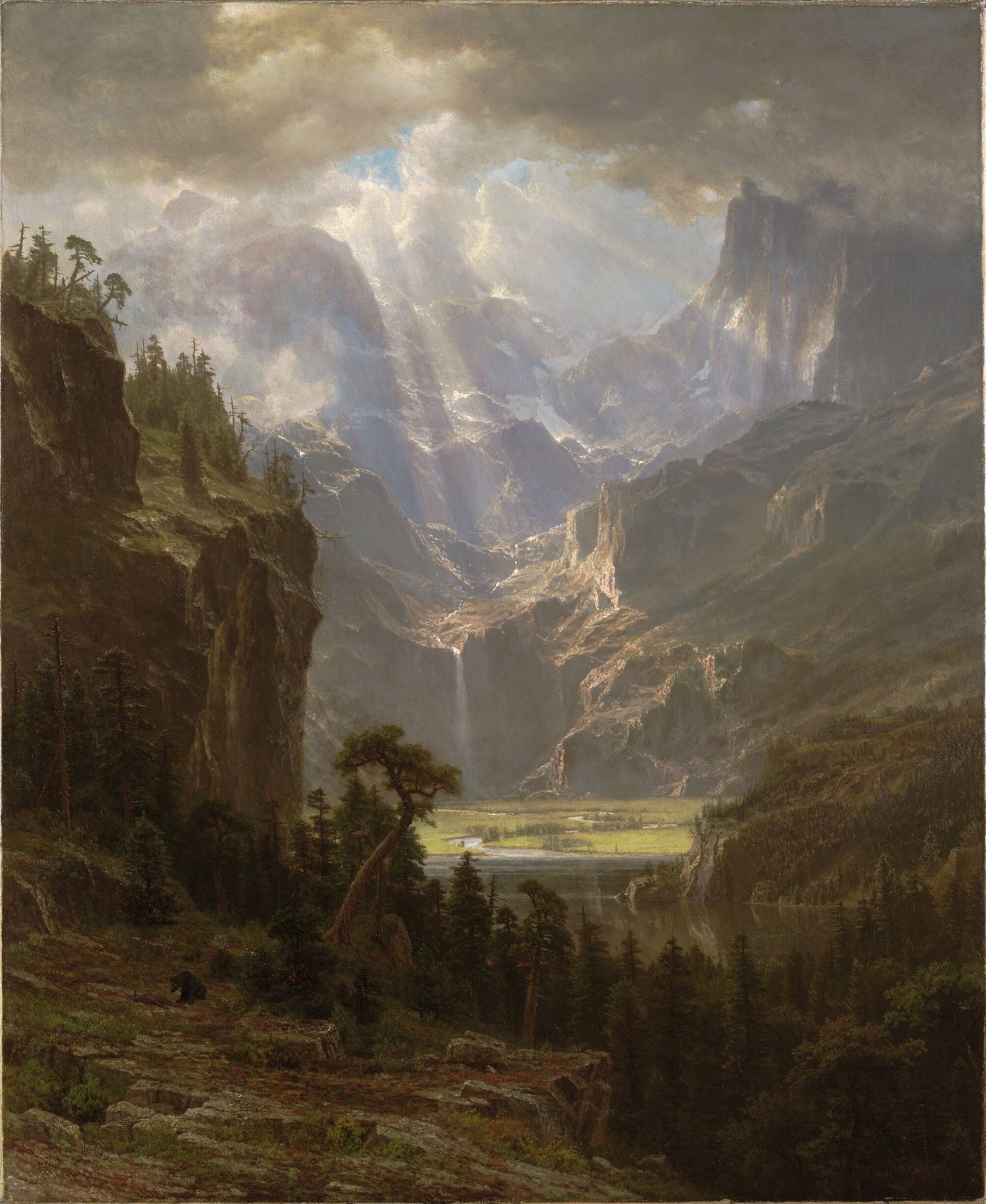 Landscape Oil Painting - Mountain Valley with Waterfall and Lake - Oil Painting Haven