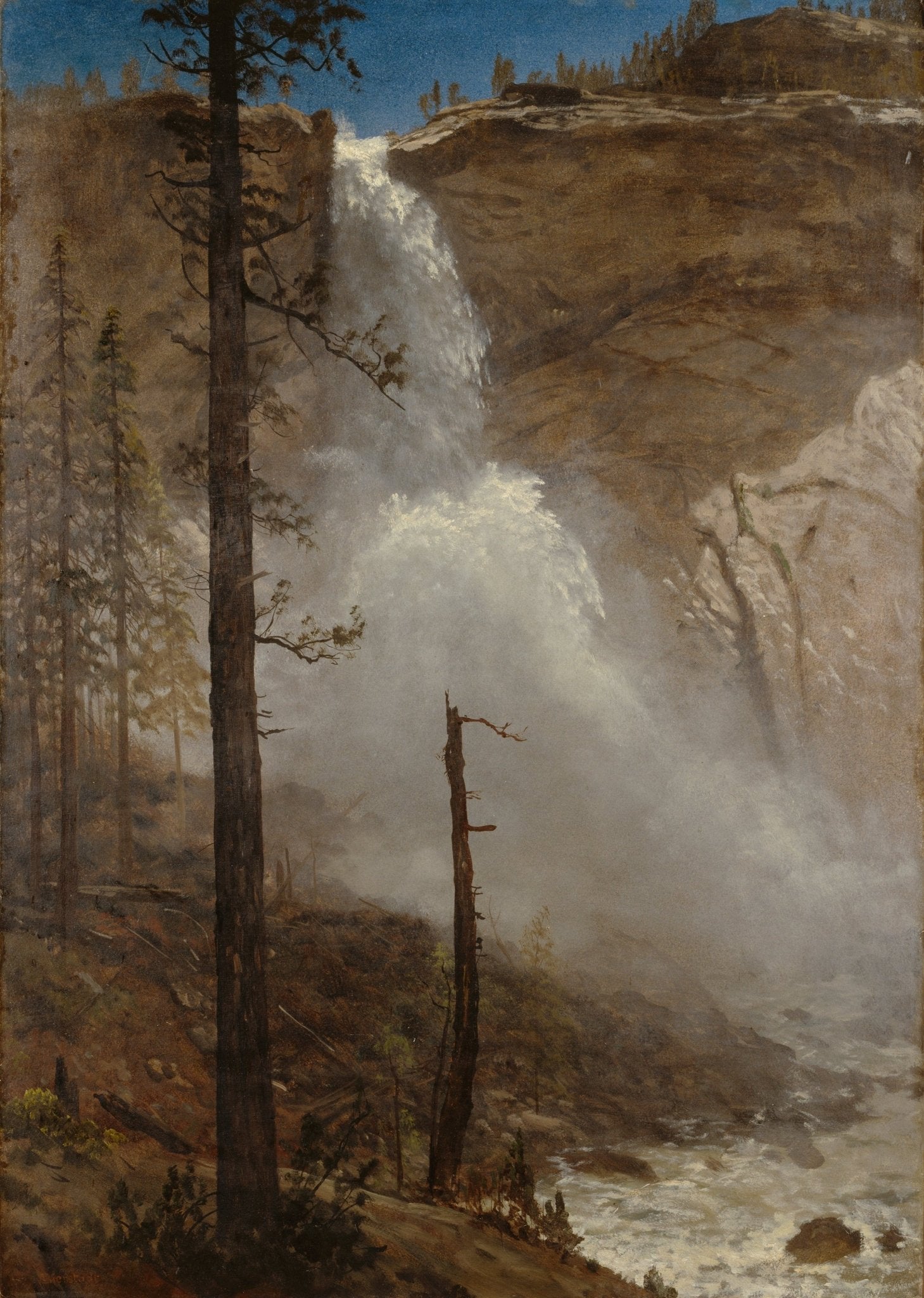 Landscape Oil Painting - Mountain waterfall & rocky cliffs, forest - Oil Painting Haven