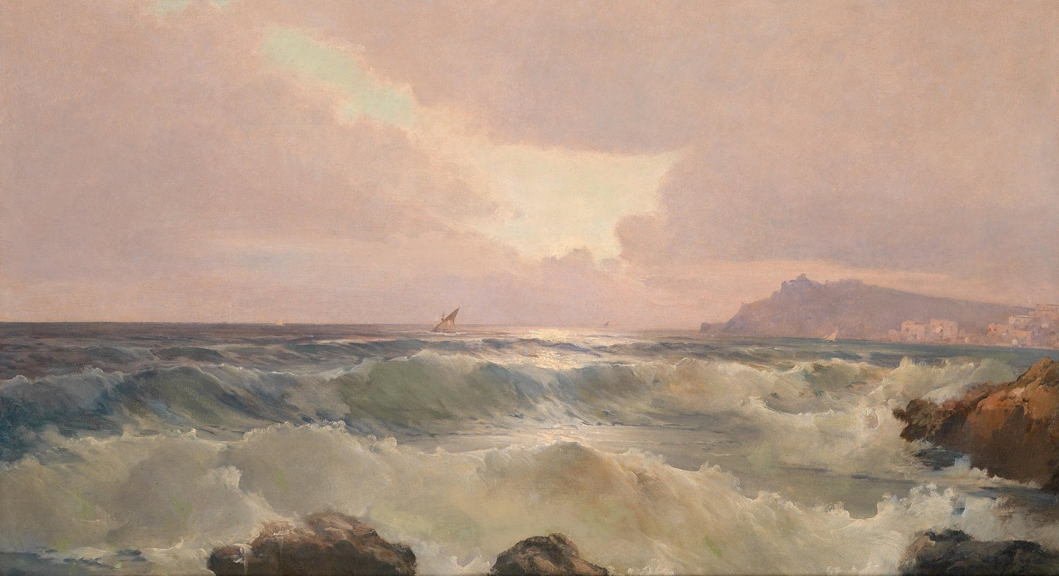 Landscape Oil Painting - Ocean decor & coastal waves dusk island - Oil Painting Haven